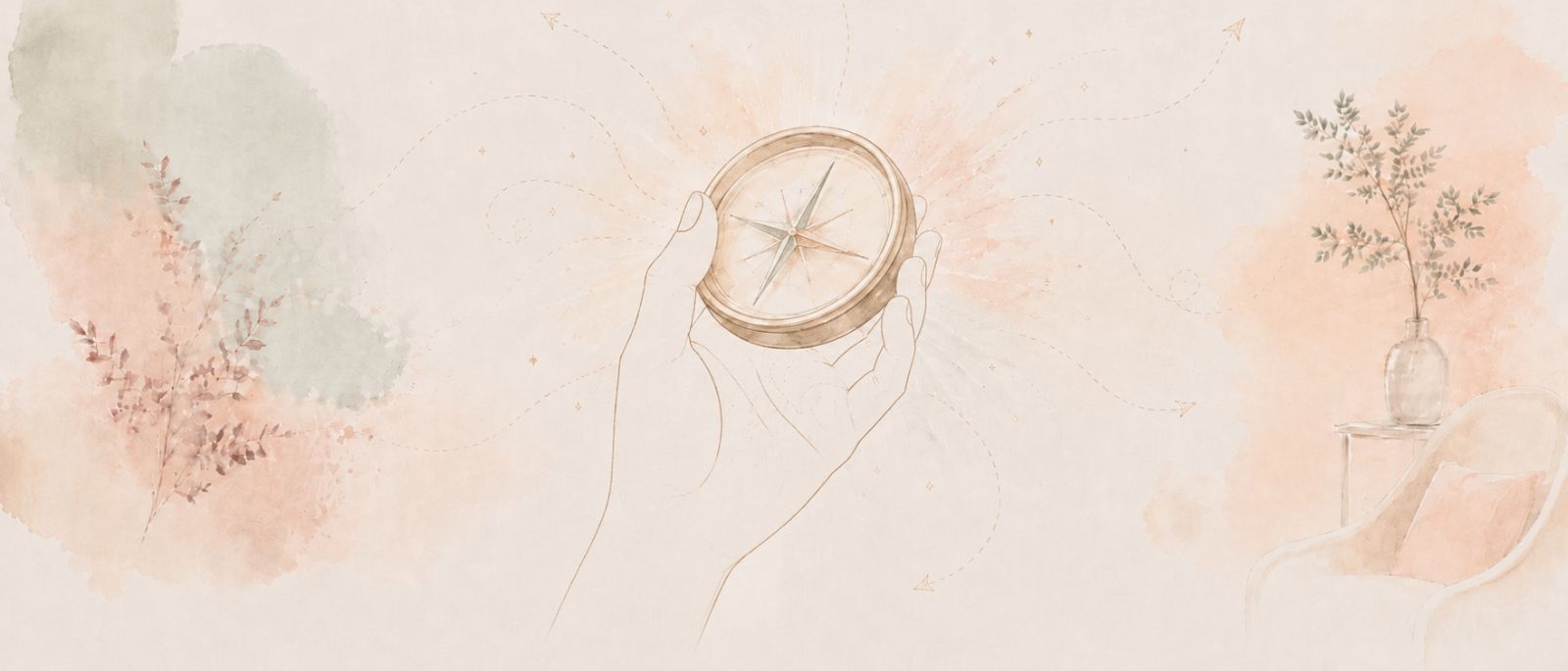 Illustration: Hände halten einen Kompass