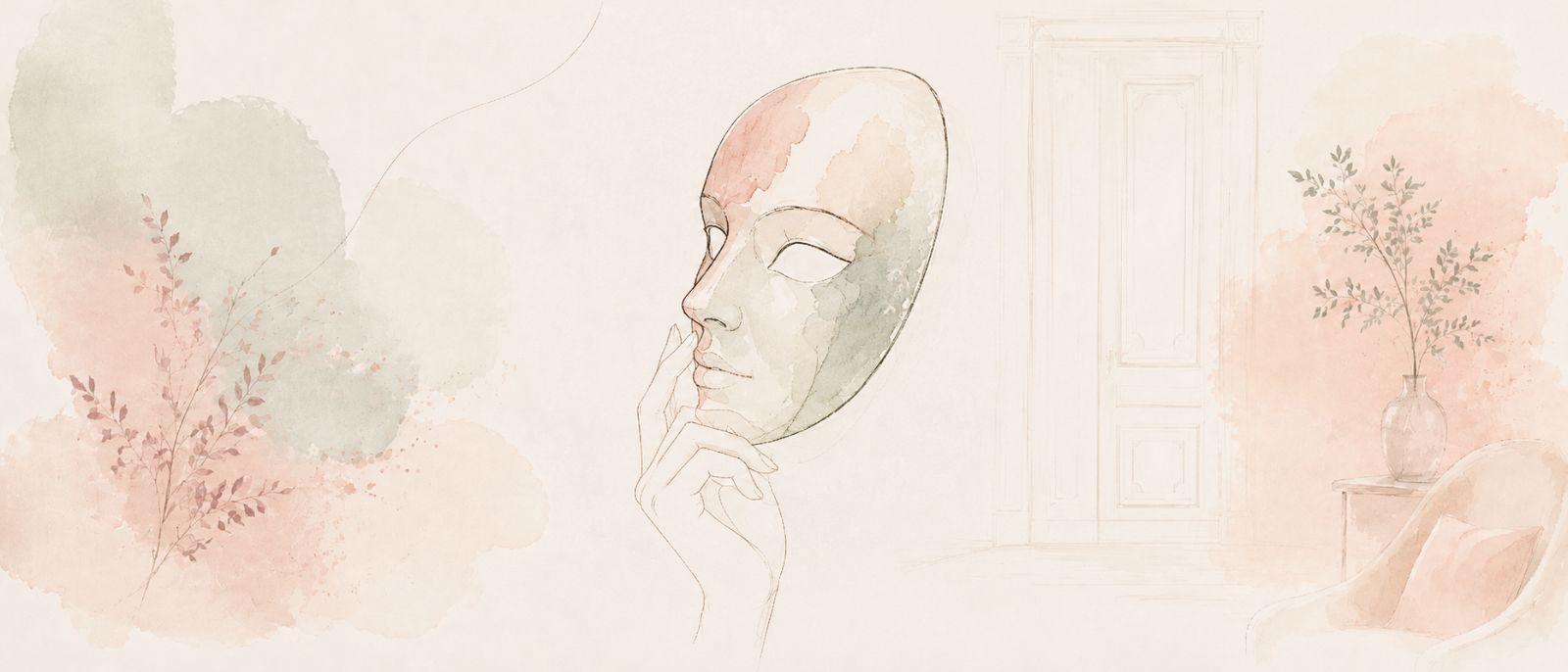 Illustration: Person, die eine Maske vom Gesicht nimmt